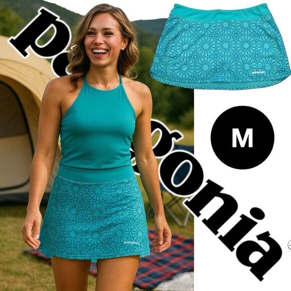 Patagonia Skort Women's Medium Active Trail Running Golf Mandala Neon Teal Skort - Picture 1 of 9